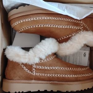 UGG Chestnut Suede Shearling Moccasin Boots